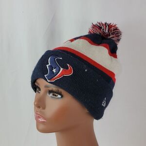 Houston Texans New Era Navy Repeat Cuffed Knit Hat with Pom